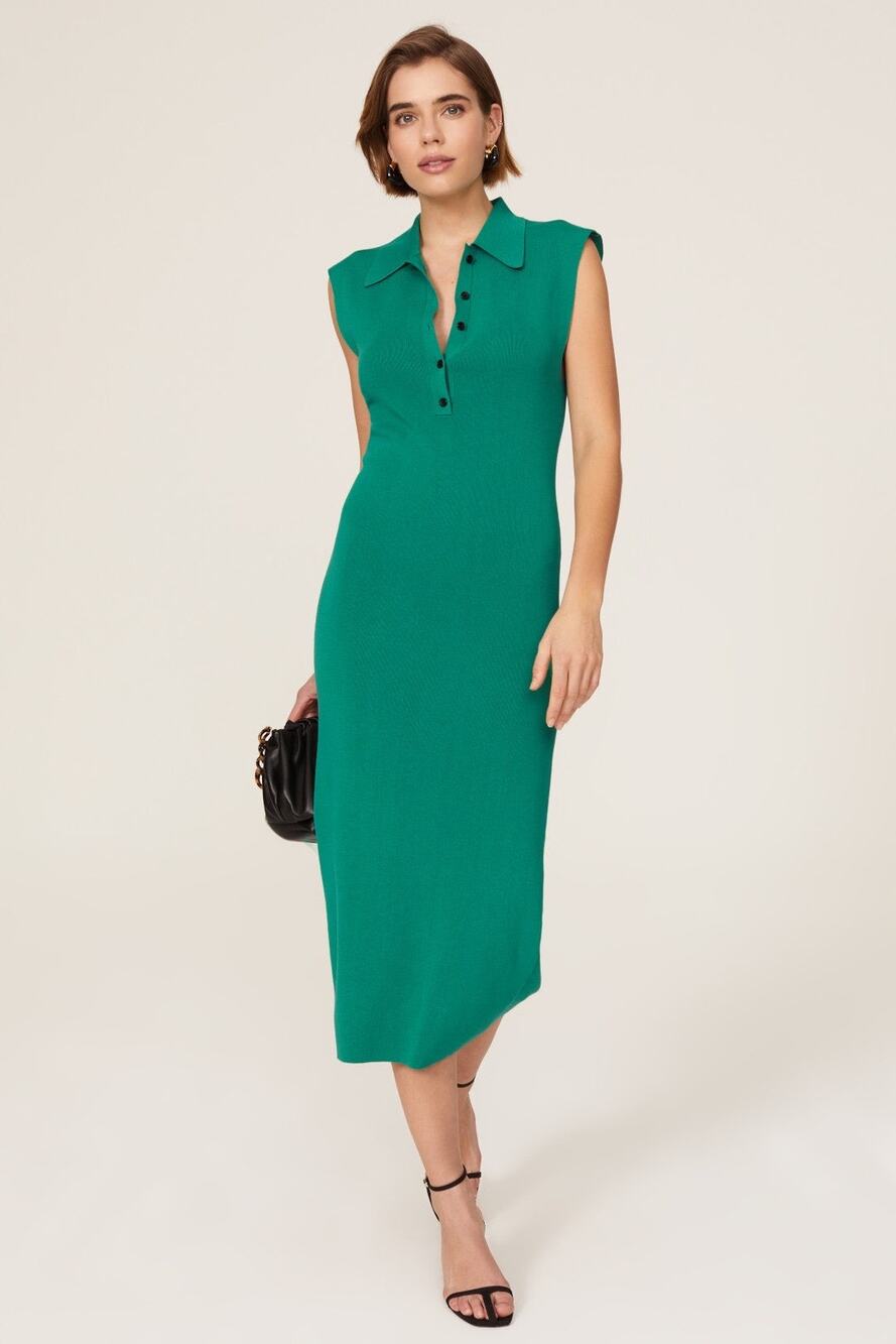 A.L.C. Taylor Knit Green Sleeveless Collared Midi Dress Size XS